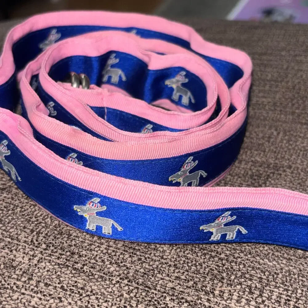 Ribbon Belt D Ring Blue Pink Democratic Donkeys Preppy Size Large Canvas